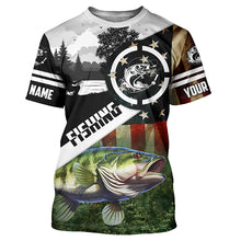 Load image into Gallery viewer, Largemouth Bass Fishing American flag patriot customize performance long sleeve fishing shirt NQS1909