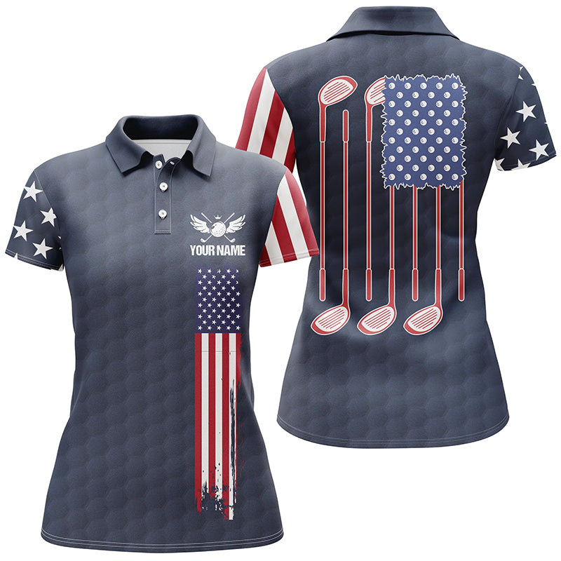 Womens golf polo shirts golf clubs American flag custom patriotic golf shirt for womens | Navy NQS5858