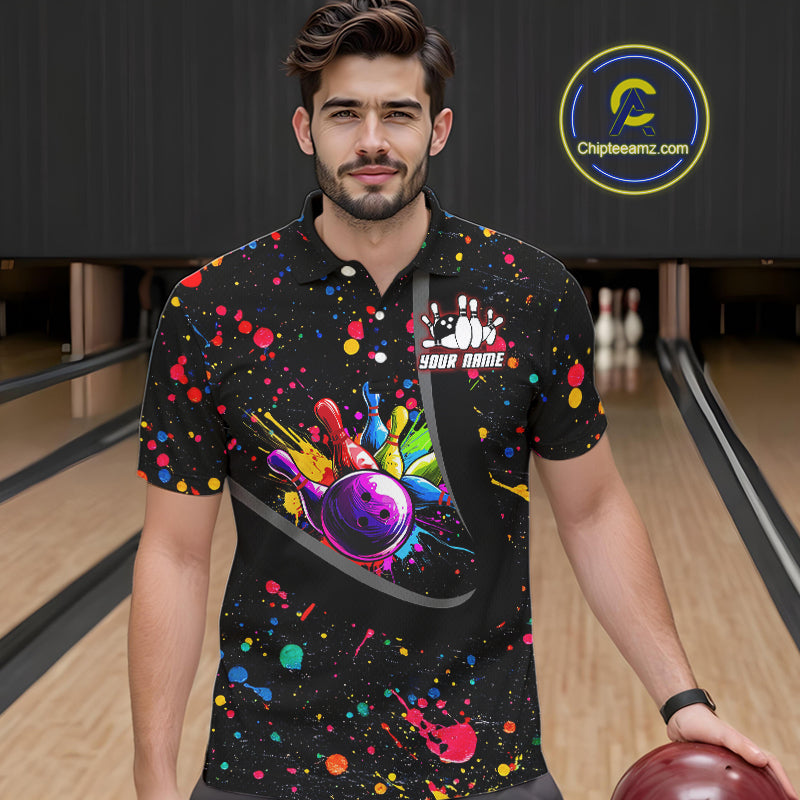Colorful bowling jerseys Bowling Polo, 1/4 Zip Shirt for Men Custom Bowling Team shirts for bowlers NQS10363
