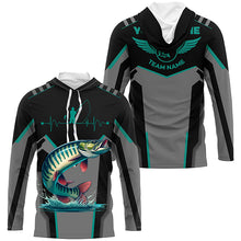 Load image into Gallery viewer, Personalized Black Musky Fishing jerseys, Team Muskie Fishing Long Sleeve tournament shirt| Green NQS6287