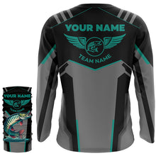 Load image into Gallery viewer, Personalized Black Musky Fishing jerseys, Team Muskie Fishing Long Sleeve tournament shirt| Green NQS6287