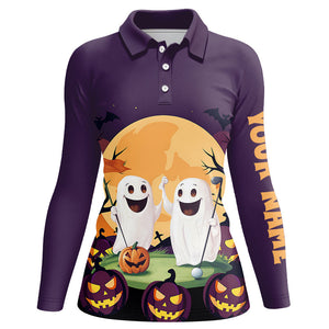 Boo Halloween Pumpkin Golf Pattern Purple Polo Shirt Custom Funny Golf Shirts For Women Golf Gifts NQS8619