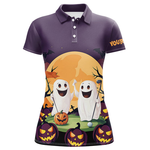 Boo Halloween Pumpkin Golf Pattern Purple Polo Shirt Custom Funny Golf Shirts For Women Golf Gifts NQS8619