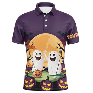 Boo Ghost Halloween Pumpkin Golf Pattern Purple Polo Shirt Custom Funny Golf Shirts For men Golf Gifts NQS8619