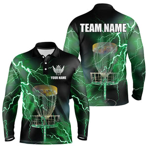 Mens disc golf polo shirts custom green lightning thunder disc golf basket team disc golf outfit NQS9104