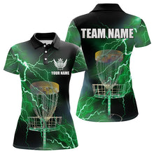 Load image into Gallery viewer, Womens disc golf polo shirts custom green lightning thunder disc golf basket team disc golf outfit NQS9104