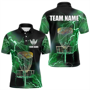 Mens disc golf polo shirts custom green lightning thunder disc golf basket team disc golf outfit NQS9104