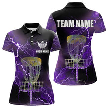 Load image into Gallery viewer, Womens disc golf polo shirts custom purple lightning thunder disc golf basket team disc golf outfit NQS9105