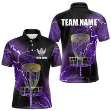 Load image into Gallery viewer, Mens disc golf polo shirts custom purple lightning thunder disc golf basket team disc golf outfit NQS9105