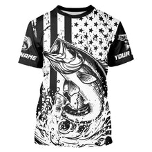 Load image into Gallery viewer, Black and White American Flag Largemouth Bass Fishing Custom patriotic Bass fishing jerseys NQS9112