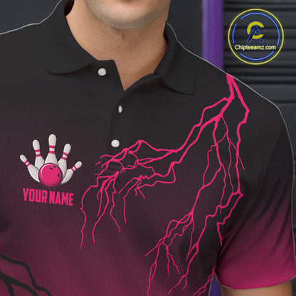 Black and Pink gradient Lightning thunder storm Bowling shirts for Men Custom Bowling Team Jerseys NQS11170