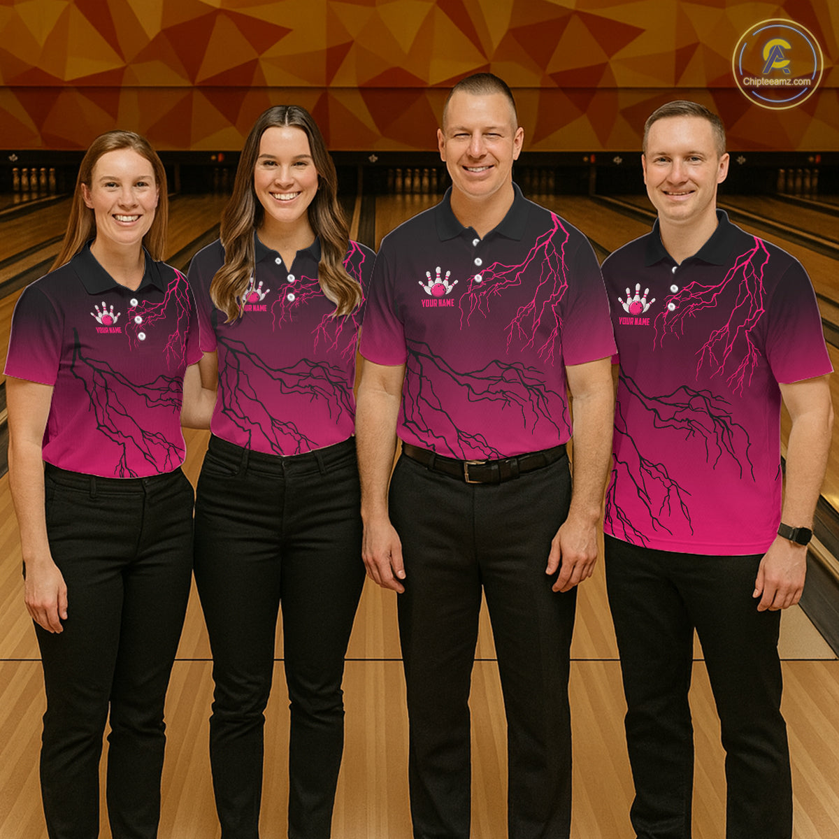 Black and Pink gradient Lightning thunder storm Bowling shirts for Women Custom Bowling Team Jerseys NQS11170