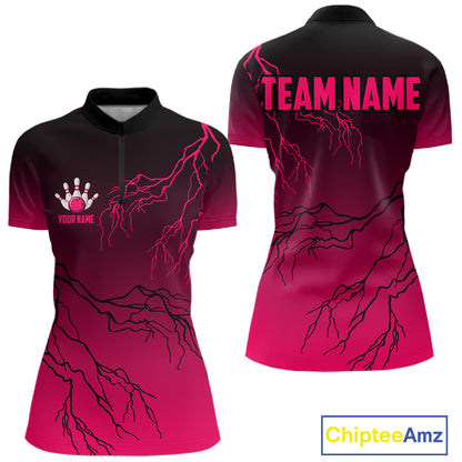 Black and Pink gradient Lightning thunder storm Bowling shirts for Women Custom Bowling Team Jerseys NQS11170