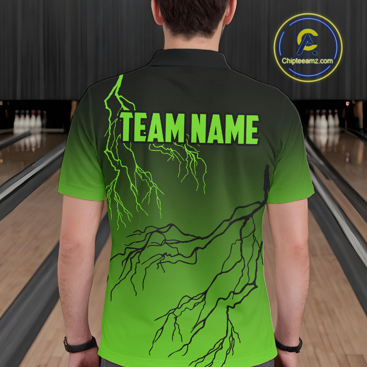 Black and Green gradient storm Lightning thunder Bowling shirts for Men Custom Bowling Team Jerseys NQS11171