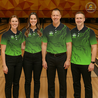 Black and Green gradient storm Lightning thunder Bowling shirts for Men Custom Bowling Team Jerseys NQS11171