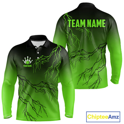 Black and Green gradient storm Lightning thunder Bowling shirts for Men Custom Bowling Team Jerseys NQS11171