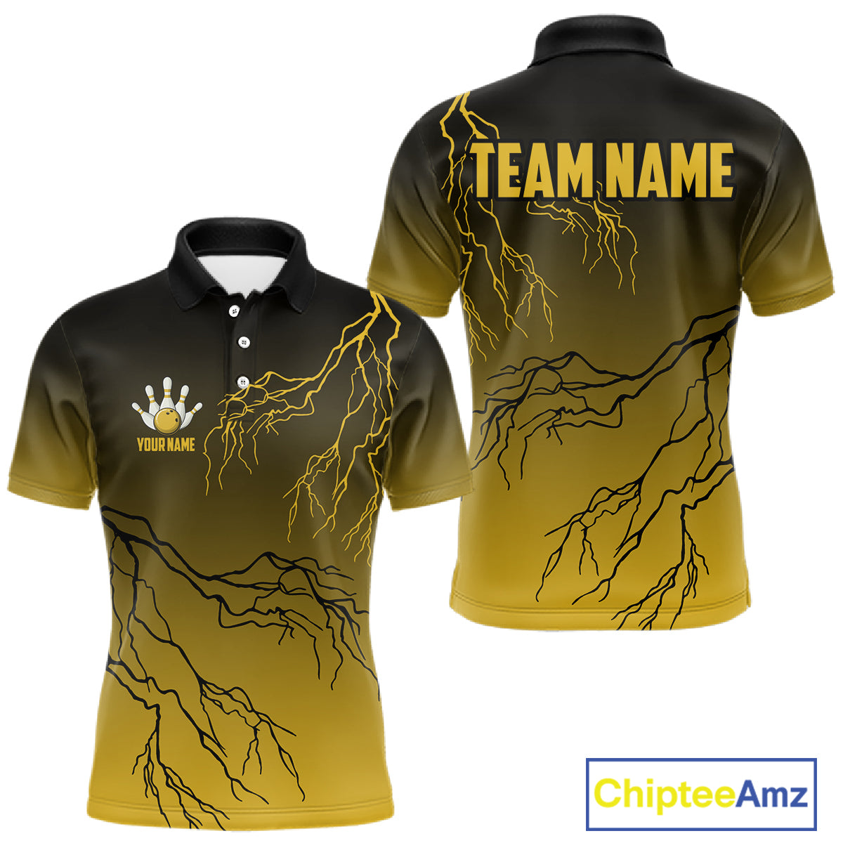Black and Yellow gradient storm Lightning thunder Bowling shirts for Men Custom Bowling Team Jerseys NQS11172