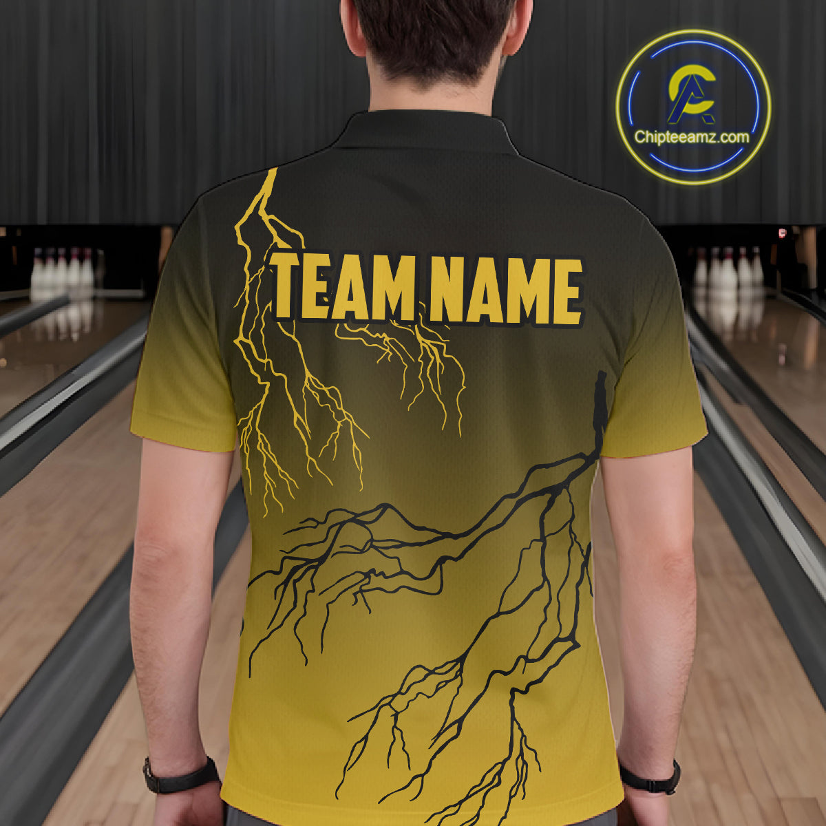 Black and Yellow gradient storm Lightning thunder Bowling shirts for Men Custom Bowling Team Jerseys NQS11172