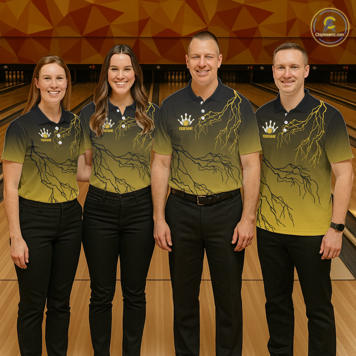 Black and Yellow gradient storm Lightning thunder Bowling shirts for Women Custom Bowling Team Jerseys NQS11172