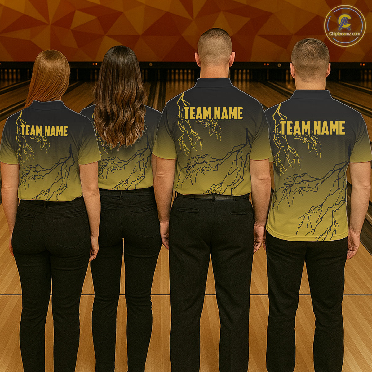 Black and Yellow gradient storm Lightning thunder Bowling shirts for Women Custom Bowling Team Jerseys NQS11172