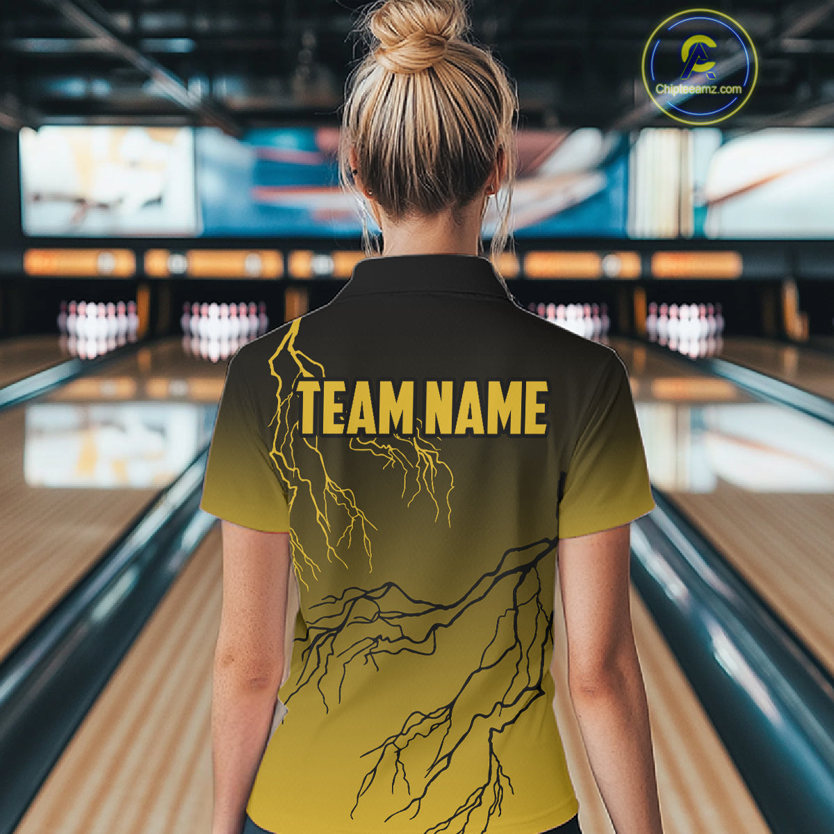 Black and Yellow gradient storm Lightning thunder Bowling shirts for Women Custom Bowling Team Jerseys NQS11172