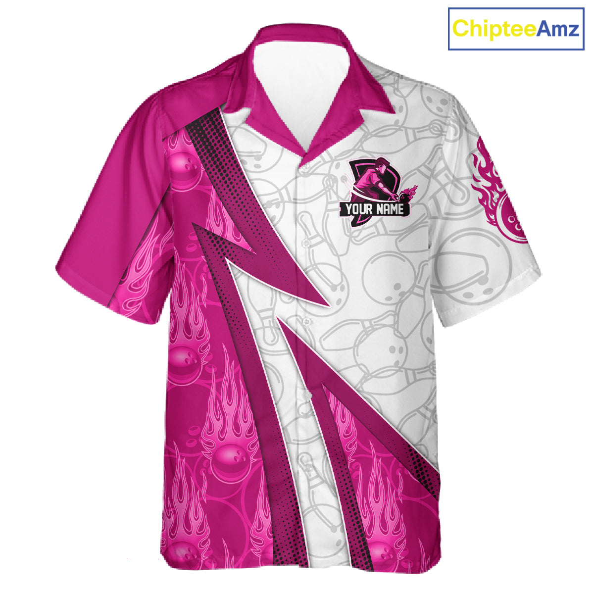 Custom Bowling Hawaiian Shirt Pink flame camo Bowling Button up shirts, Bowling Team jerseys NQS11585