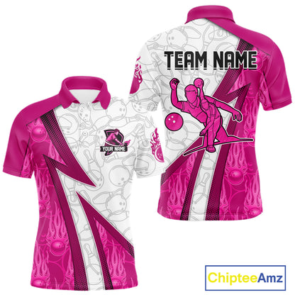 Custom Bowling Polo, Quarter Zip Shirt For Men Pink flame camo Bowling shirts, Bowling Team jerseys NQS11585