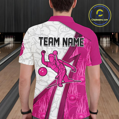 Custom Bowling Polo, Quarter Zip Shirt For Men Pink flame camo Bowling shirts, Bowling Team jerseys NQS11585