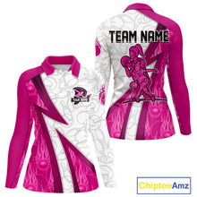 Load image into Gallery viewer, Custom Bowling Polo, Quarter Zip Shirt For Women Pink flame camo Bowling shirts, Bowling Team jerseys NQS11585