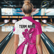 Load image into Gallery viewer, Custom Bowling Polo, Quarter Zip Shirt For Women Pink flame camo Bowling shirts, Bowling Team jerseys NQS11585