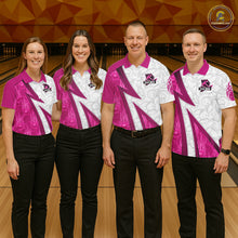 Load image into Gallery viewer, Custom Bowling Polo, Quarter Zip Shirt For Women Pink flame camo Bowling shirts, Bowling Team jerseys NQS11585