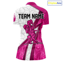 Load image into Gallery viewer, Custom Bowling Polo, Quarter Zip Shirt For Women Pink flame camo Bowling shirts, Bowling Team jerseys NQS11585