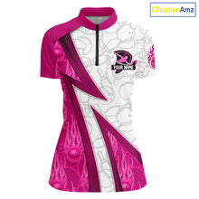 Load image into Gallery viewer, Custom Bowling Polo, Quarter Zip Shirt For Women Pink flame camo Bowling shirts, Bowling Team jerseys NQS11585