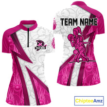 Load image into Gallery viewer, Custom Bowling Polo, Quarter Zip Shirt For Women Pink flame camo Bowling shirts, Bowling Team jerseys NQS11585