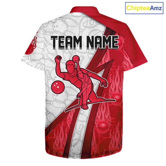 Custom Bowling Hawaiian Shirt Red flame camo Bowling Button up shirts, Bowling Team jerseys NQS11586