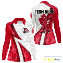 Load image into Gallery viewer, Custom Bowling Polo, Quarter Zip Shirt For Women Red flame camo Bowling shirts, Bowling Team jerseys NQS11586