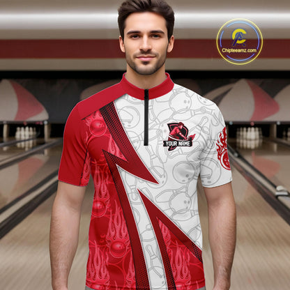 Custom Bowling Polo, Quarter Zip Shirt For Men Red flame camo Bowling shirts, Bowling Team jerseys NQS11586