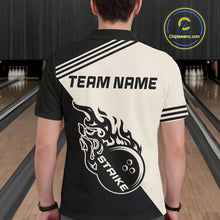 Load image into Gallery viewer, Custom Retro Beige and Black Flame Bowling Shirts For Men, Vintage Team Bowling League jerseys NQS11590