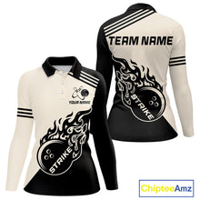 Load image into Gallery viewer, Custom Retro Beige and Black Flame Bowling Shirts For Women, Vintage Team Bowling League jerseys NQS11590