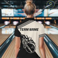 Load image into Gallery viewer, Custom Retro Beige and Black Flame Bowling Shirts For Women, Vintage Team Bowling League jerseys NQS11590