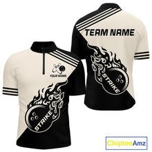 Load image into Gallery viewer, Custom Retro Beige and Black Flame Bowling Shirts For Men, Vintage Team Bowling League jerseys NQS11590
