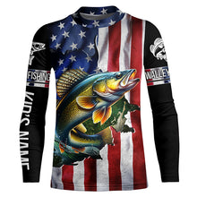 Load image into Gallery viewer, Walleye fishing American Flag Patriotic Fourth of July personalized Walleye fishing tournament shirts NQS5121