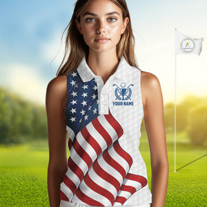 American Flag Women Golf sleeveless Polo Shirt Custom team golf jerseys, patriotic golf shirts NQS9930