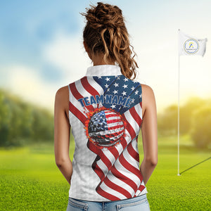 American Flag Women Golf sleeveless Polo Shirt Custom team golf jerseys, patriotic golf shirts NQS9930