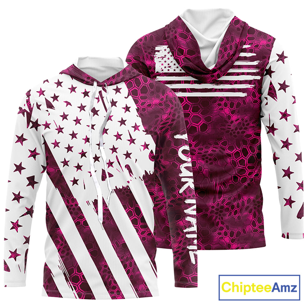American flag pink camo fishing personalized patriotic UV Protection camouflage Women Fishing jerseys NQS5628