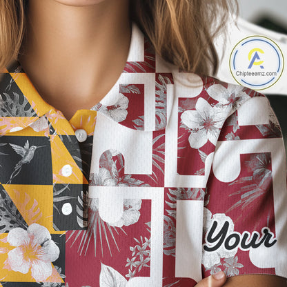 Maryland Flag tropical flower pattern Women Golf polo shirts Custom ladies patriotic golf shirts NQS10064