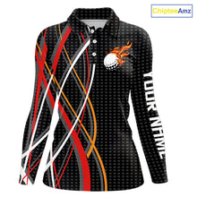 Load image into Gallery viewer, Women Golf polo shirts flame golf ball sport Custom golf outfit for ladies, unique golf gifts | Black NQS10066