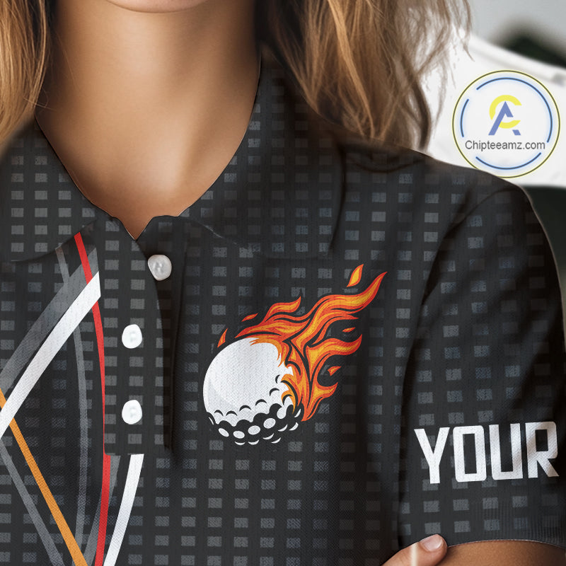 Women Golf polo shirts flame golf ball sport Custom golf outfit for ladies, unique golf gifts | Black NQS10066