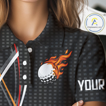 Women Golf polo shirts flame golf ball sport Custom golf outfit for ladies, unique golf gifts | Black NQS10066