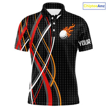 Load image into Gallery viewer, Mens Golf polo shirts flame golf ball sport Custom golf outfit for men, unique golf gifts | Black NQS10066